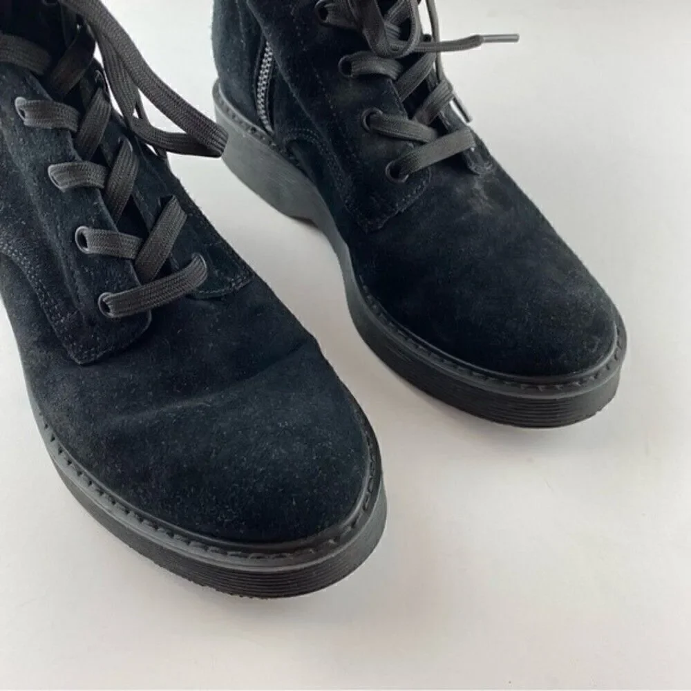 Vince Monastir Platform Lace Up Combat Boots Black Suede Size 7